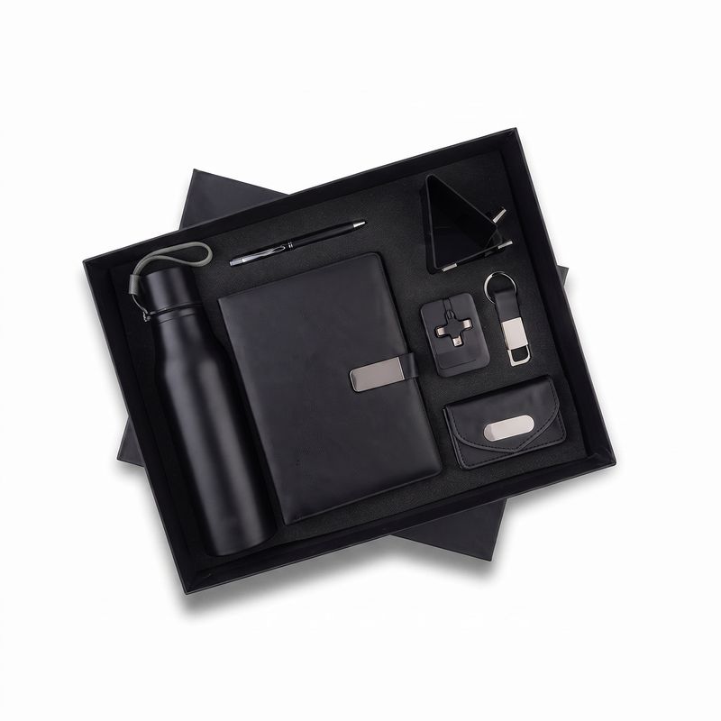Black executive corporate gift box with custom logo branding